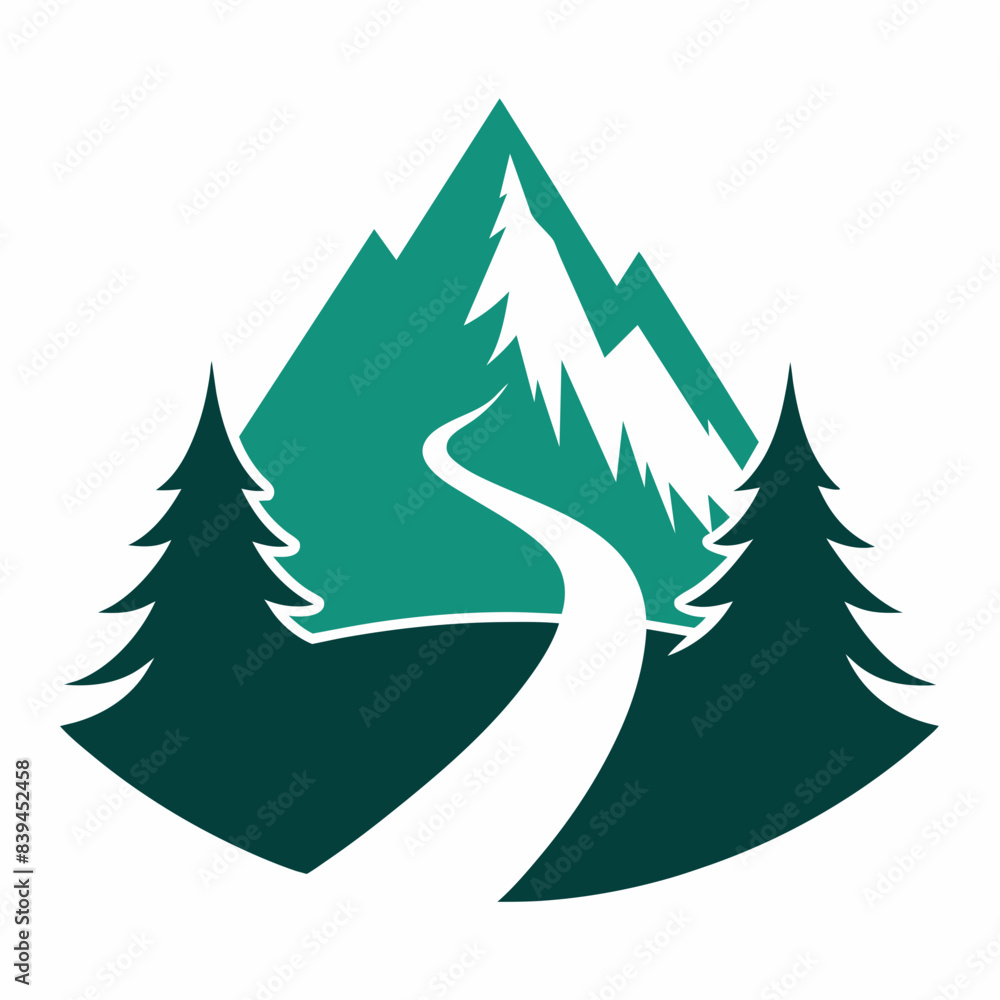 Obraz premium Mountain with road and pine tree icon vector silhouette on white background