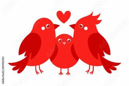 Pajaros rojos tres abrazados fondo blanco