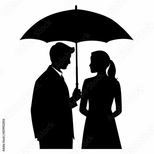Couple under the umbrella vector silhouette on a white background