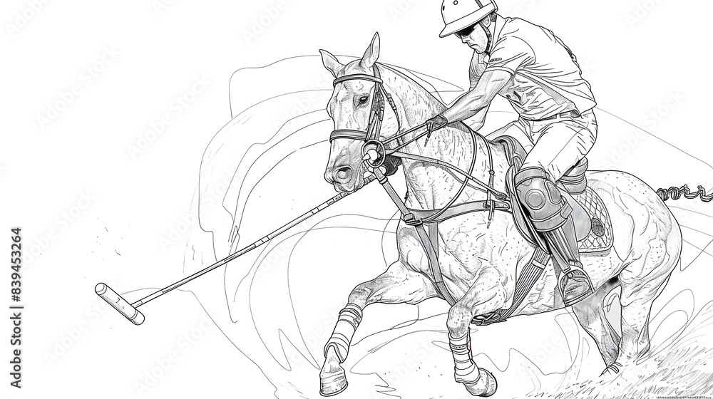 Fototapeta premium Continuous Line Drawing of Polo Player Swinging Mallet in Dynamic Action