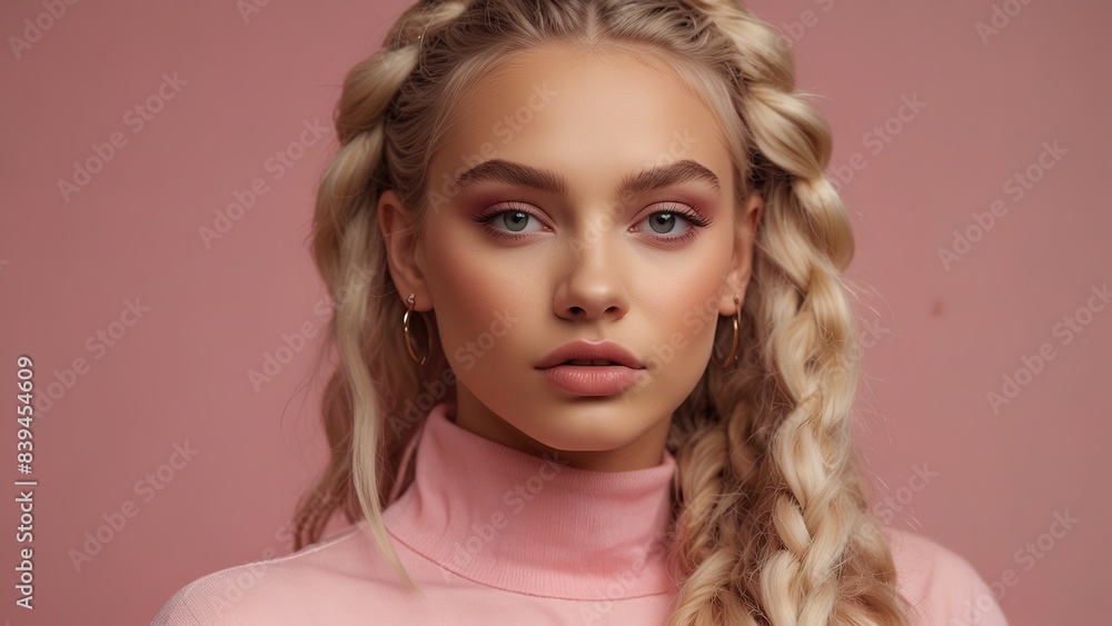 Blonde woman model wearing trendy clothes and makeup, model in trendy dress, photoshoot Blonde woman model wearing trendy clothes and makeup, model in trendy dress, photoshoot