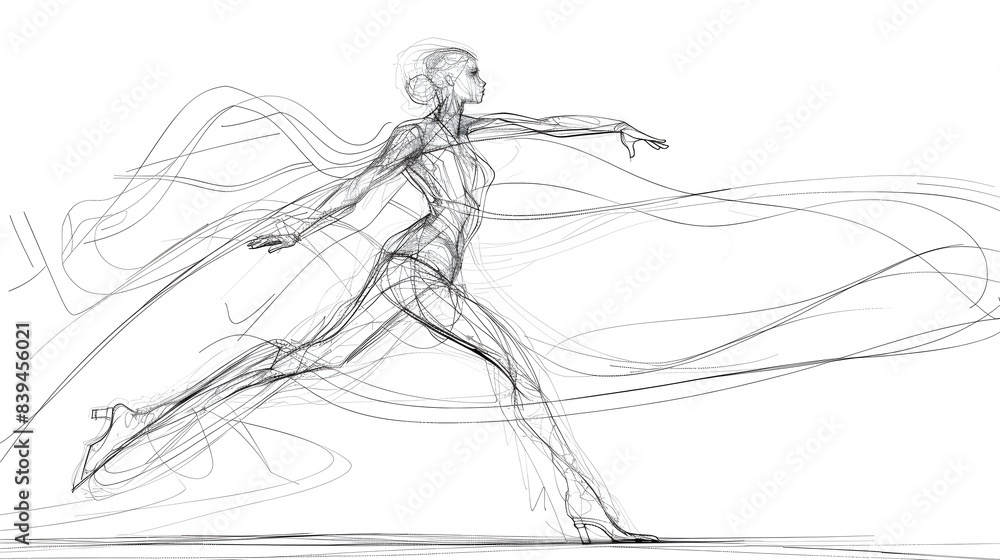 Elegant Ice Dancer in Fluid Motion Sketch Elegant Ice Dancer in Fluid Motion Sketch