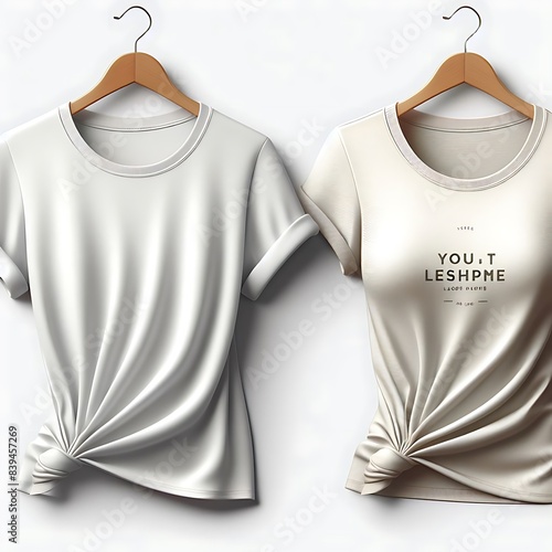 Two template t shirt mockup on swingers realistic vector. photo