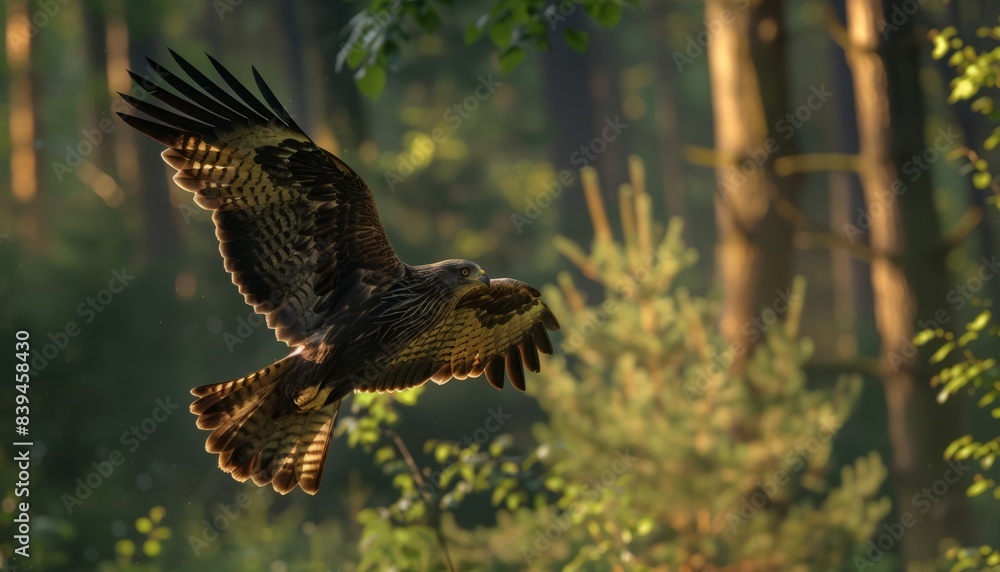 Fototapeta premium Morning Flight: The Graceful Black Kite Soaring in Germany - ar 7:4