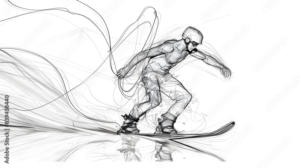 Fluid one-line drawing of a wakeboarder in dynamic motion Fluid one-line drawing of a wakeboarder in dynamic motion