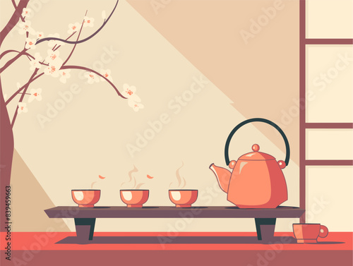 Tranquil Tea Ritual: A Serene Moment Captured in an Animated Illustration