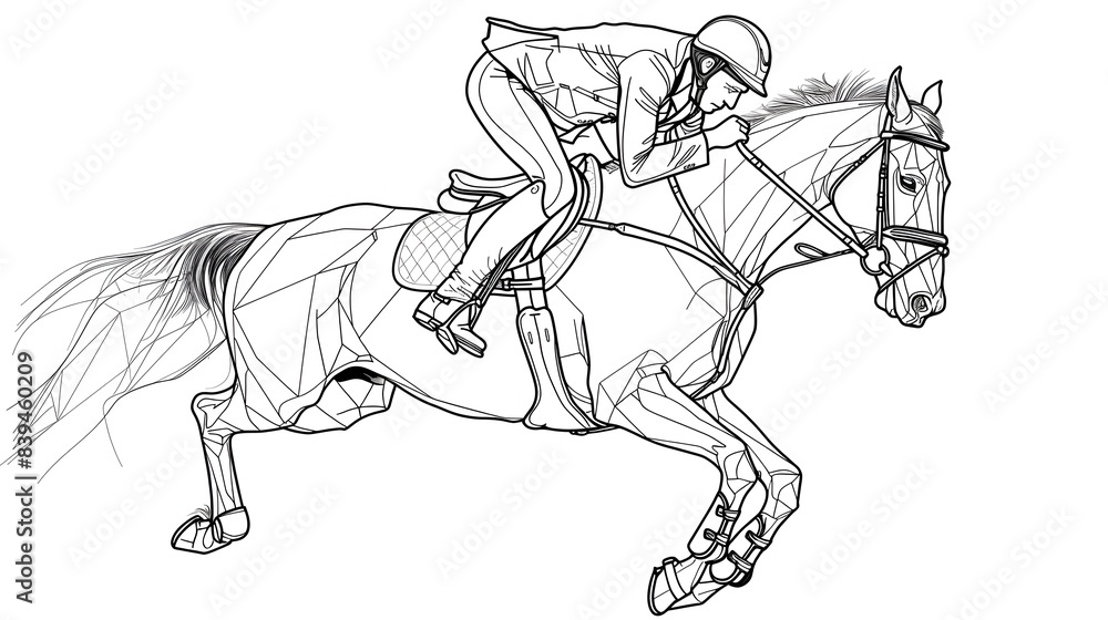 Fototapeta premium Equestrian Athlete Riding Horse Galloping in Competition