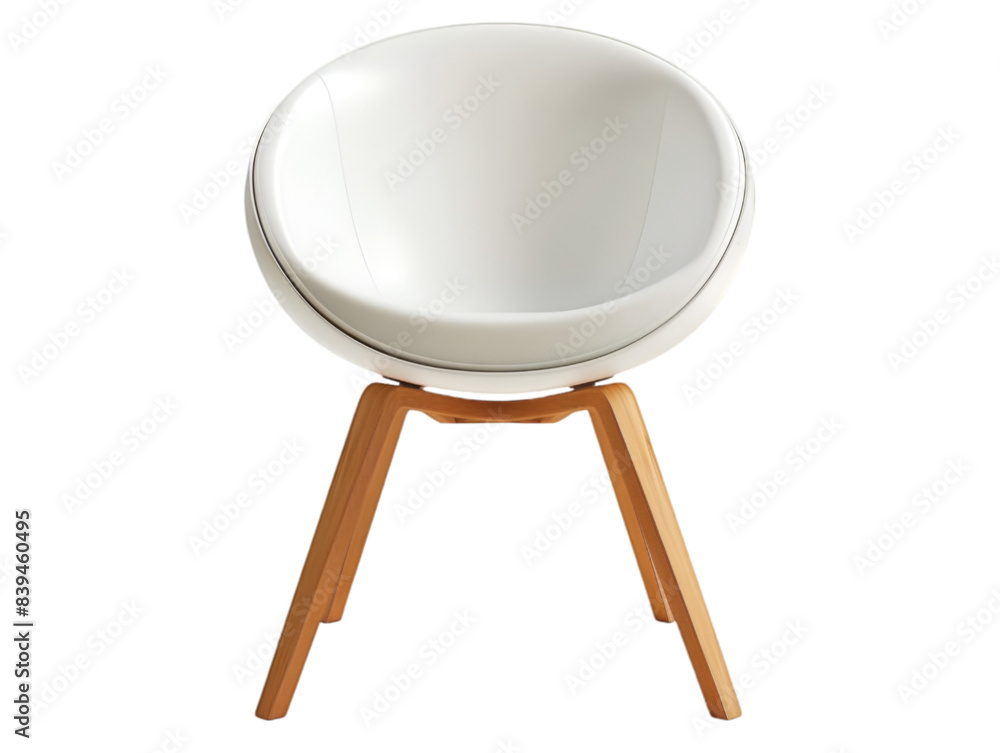 Fototapeta premium Modern white chair with wooden legs, perfect for contemporary interiors and stylish home decor. Comfortable seating for any room.transparent, png,