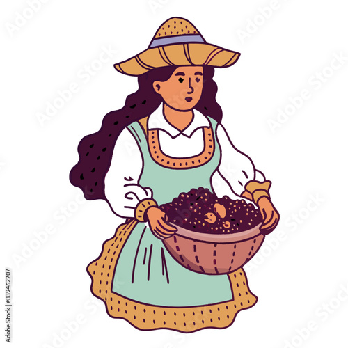  A traditional chapolera women that collect the coffee beans. white background photo