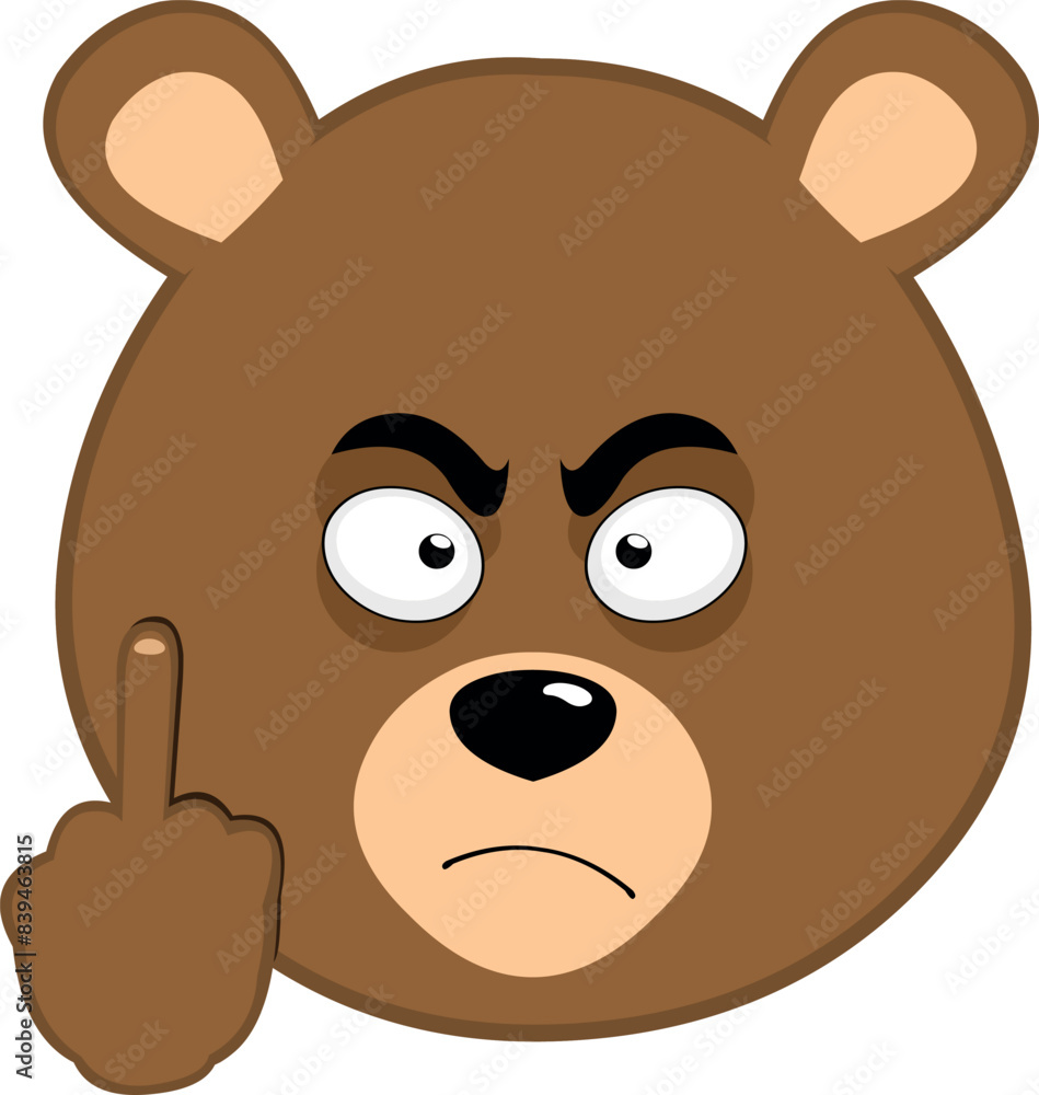 vector illustration face brown bear grizzly cartoon, with his hand making a fuck you gesture vector illustration face brown bear grizzly cartoon, with his hand making a fuck you gesture