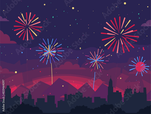 Flat Style Fourth of July Fireworks Burst: Animated Vector Celebration of an American Holiday