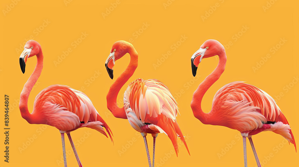 Obraz premium Stylized flamingos, vibrant hues, flat design, minimalistic shapes
