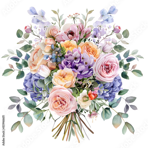 Hyper-realistic watercolor wedding flowers bouquet