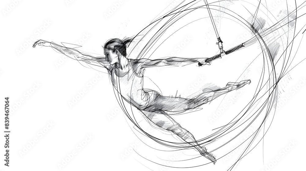 Gymnast Performing Fluid One-Line Drawing on Rings Gymnast Performing Fluid One-Line Drawing on Rings
