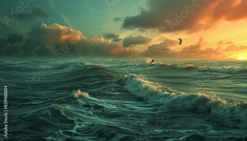 Riding the Waves: The Mesmerizing Beauty of a Kite Surfer at 7:4