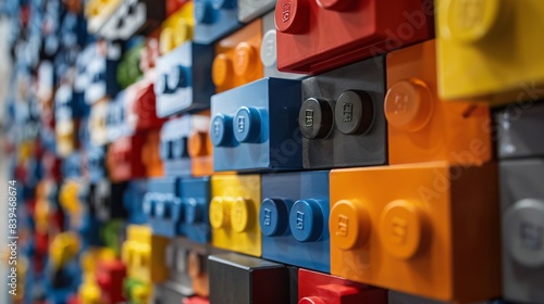 Close-up wall lego blocks, various colors