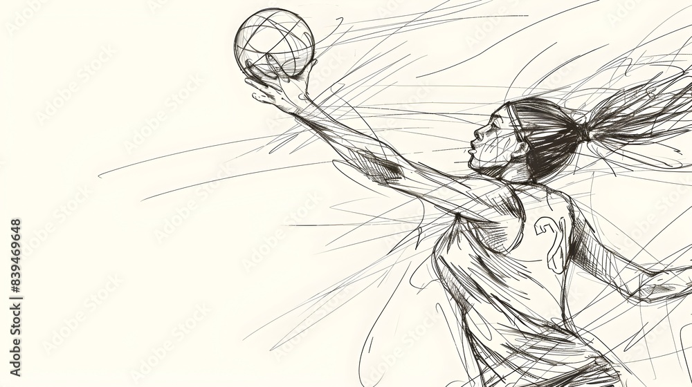 Minimalist Netball Player Shooting in Line Art Style Minimalist Netball Player Shooting in Line Art Style