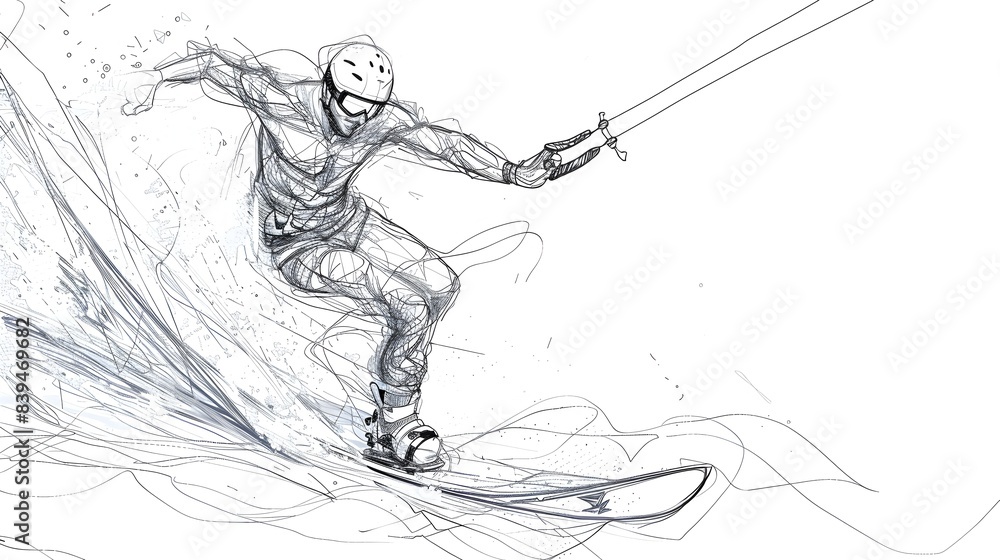Minimalist One-Line Sketch of a Wakeboarder in Dynamic Motion Minimalist One-Line Sketch of a Wakeboarder in Dynamic Motion