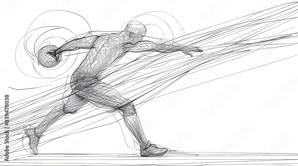 Minimalist single line drawing of a powerful shot putter in motion Minimalist single line drawing of a powerful shot putter in motion