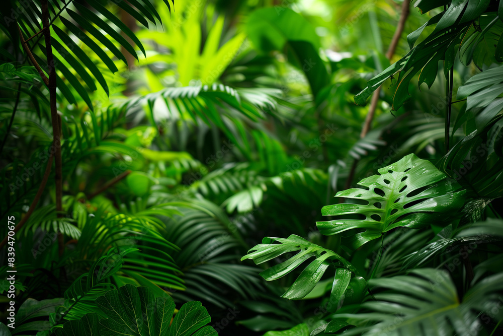 A leafy green plant with a large leaf that is partially open. The leaf is surrounded by other leaves and branches, creating a lush and vibrant scene A leafy green plant with a large leaf that is partially open. The leaf is surrounded by other leaves and branches, creating a lush and vibrant scene
