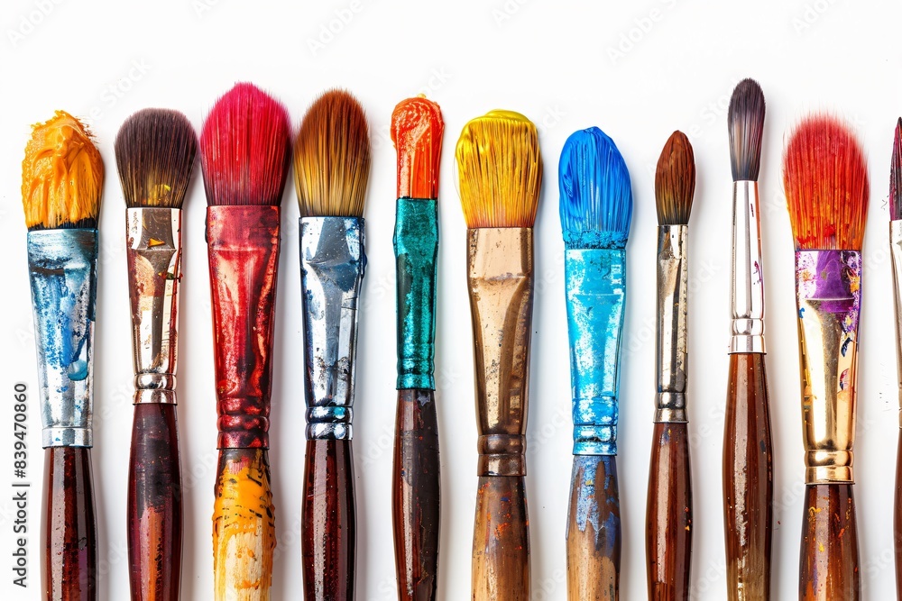 Fototapeta premium Assorted colorful paintbrushes close up