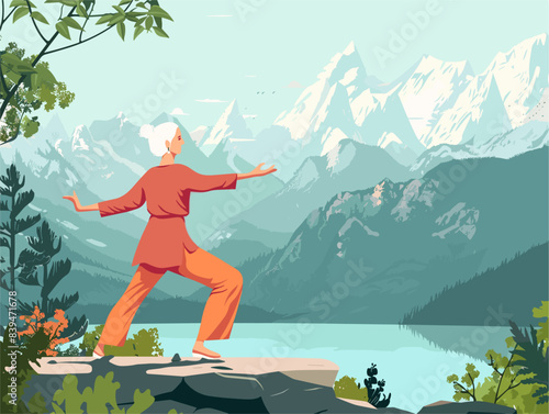 Serene Tai Chi Amidst Majestic Mountains: A Journey of Mind, Body, and Nature's Embrace