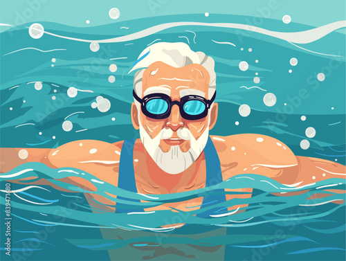 A Fit and Active Senior Man Enjoys His Daily Lap Swim in a Tranquil Pool