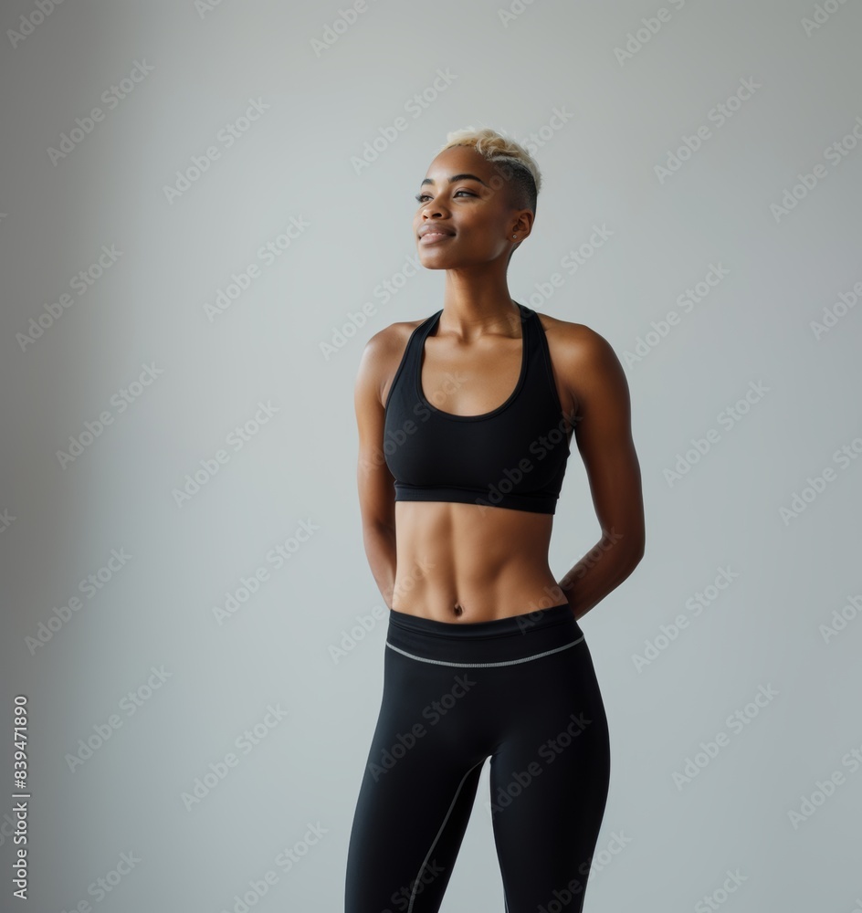 Attractive black woman with a fashionable hairstyle in stylish sportswear. Fashion and beauty, active lifestyle and sports. Attractive black woman with a fashionable hairstyle in stylish sportswear. Fashion and beauty, active lifestyle and sports.