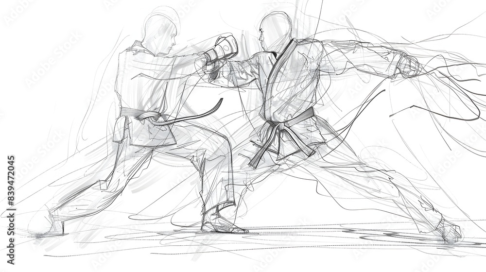 Minimalist Taekwondo Athlete Sparring in Energetic Sketch Style Minimalist Taekwondo Athlete Sparring in Energetic Sketch Style