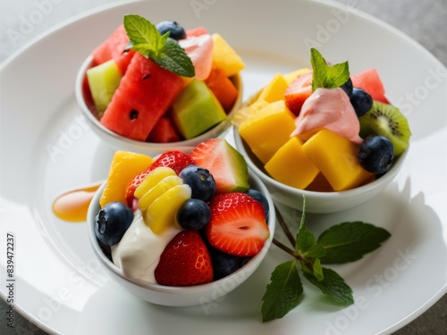 Fresh and Vibrant Summer Fruits in Small Bowls - Perfect for Healthy Snacks  Meal Planning or Food Design