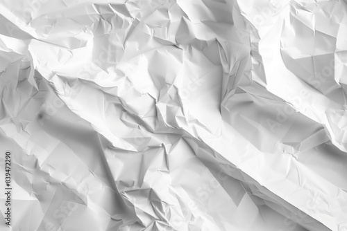 A white paper with a lot of wrinkles and creases. The paper is torn and crumpled, giving it a sense of chaos and disorder. The image evokes a feeling of disarray and confusion  photo