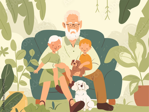 Happy Grandparenting: Intergenerational Family Moments Captured in Vibrant Vector Art