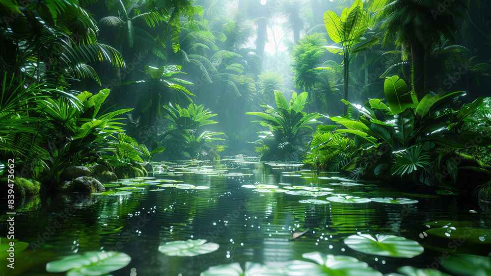 Tranquil Pond - Water In Jungle, Rainforest Creek, Nature photography, Tropical Tranquil Pond - Water In Jungle, Rainforest Creek, Nature photography, Tropical