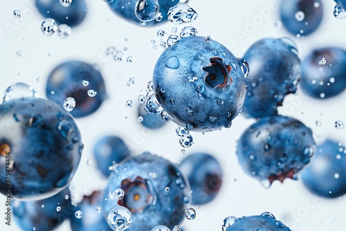 Blueberries dropped in water