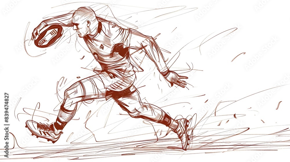 Rugby Sevens Player in Dynamic Single Line Drawing Rugby Sevens Player in Dynamic Single Line Drawing