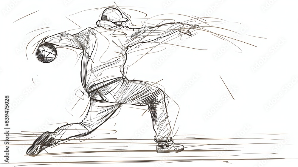 Fototapeta premium Single Line Drawing Depicting Shot Putter in Action