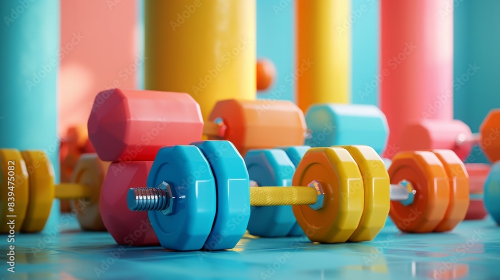 Colorful dumbbells in a modern gym Colorful dumbbells in a modern gym