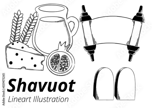 Shavuot Lineart Illustration, Jewish Harvest Celebration