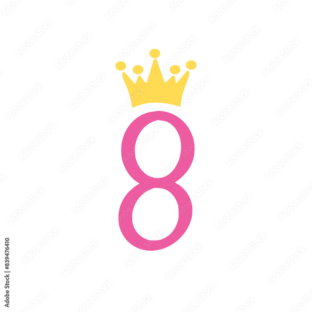 Obraz premium Eighth Birthday SVG, eight SVG File, Baby Girl, Crown, Number svg, Cutting File, PNG, Cricut, Silhouette, Cut Files, Number eight, eight Year Old, Svg Files for Cricut