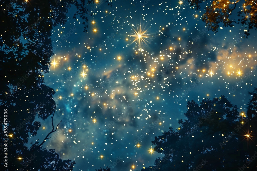 Night landscape with stars and trees Night landscape with stars and trees