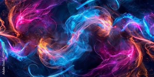 Color ful of swirling neon lights against a dark background in this ethereal and vibrant abstract image. Abstract and background.