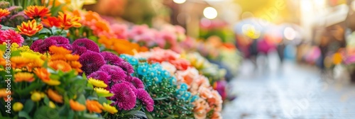 City flower market with blurred backdrop, offering ample space for text placement © Ilja