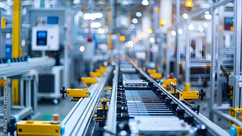 Mass production assembly line of electric car battery cells in a busy factor