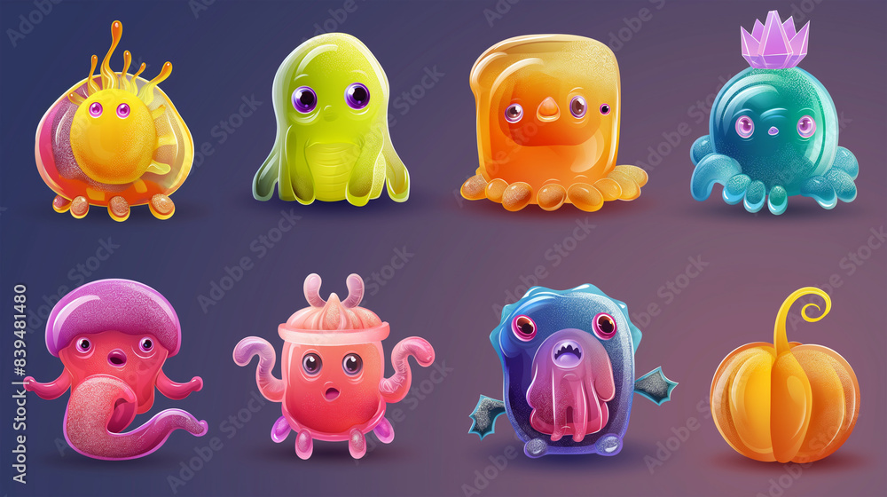 Fototapeta premium Asset of monster icons for video game isolation, Illustration