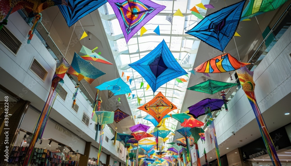 Vibrant Kites Adorn the Living World Denpasar Mall in Bali, Indonesia - May 10, 2024 Vibrant Kites Adorn the Living World Denpasar Mall in Bali, Indonesia - May 10, 2024