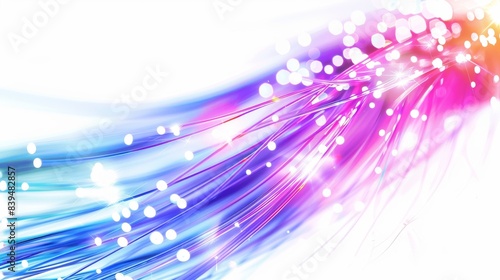 Bright fiber-optic energy beams creating patterns on a white background