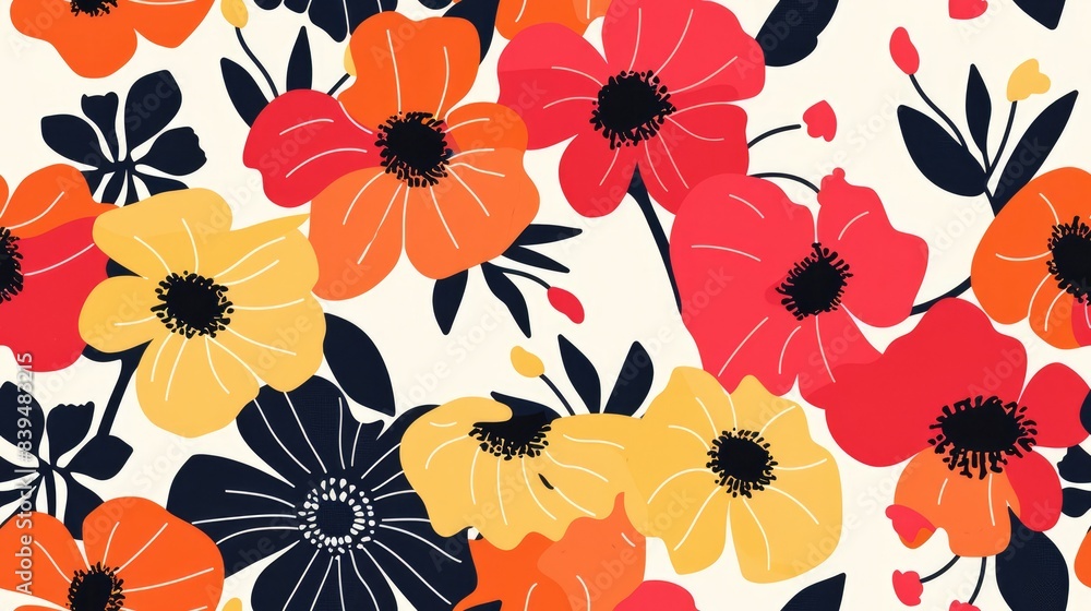 Abstract seamless floral design with stylized flowers and bold colors Abstract seamless floral design with stylized flowers and bold colors