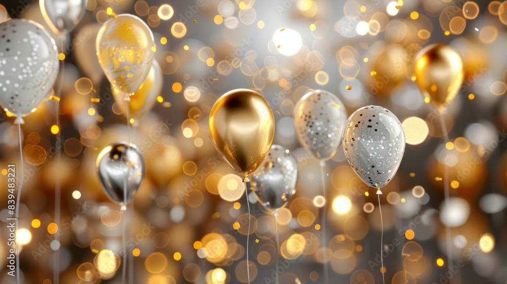 Luxury golden and silver balloon with copy space for text Luxury golden and silver balloon with copy space for text