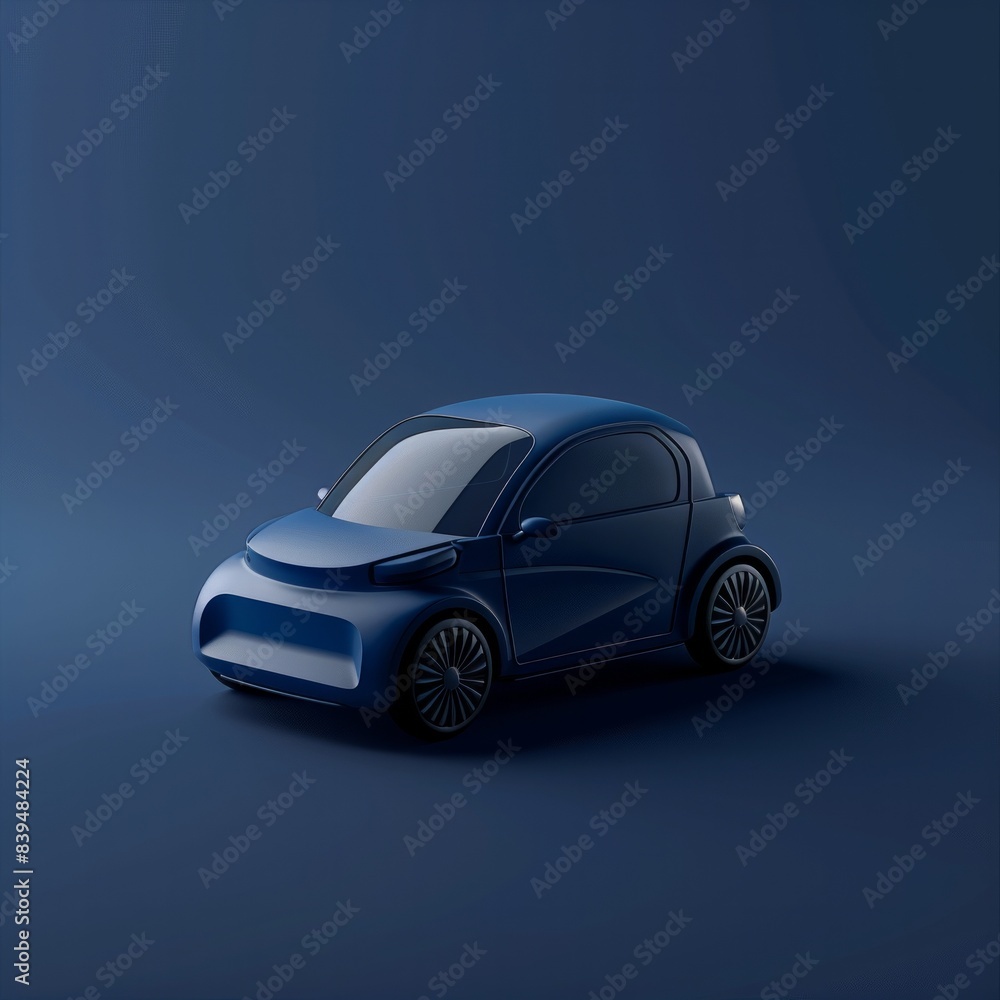 3D model of a small, bright blue car on a flat blue background. The car appears sleek and modern, with a simple design and smooth curves. There are no windows or interior details visible on the car. 3D model of a small, bright blue car on a flat blue background. The car appears sleek and modern, with a simple design and smooth curves. There are no windows or interior details visible on the car.