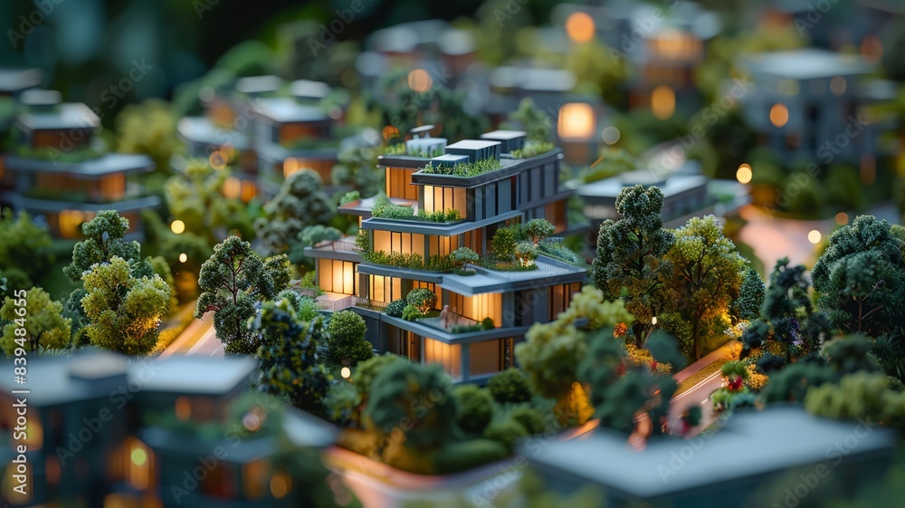 Obraz premium Modern Sustainable House Model Surrounded by Lush Greenery